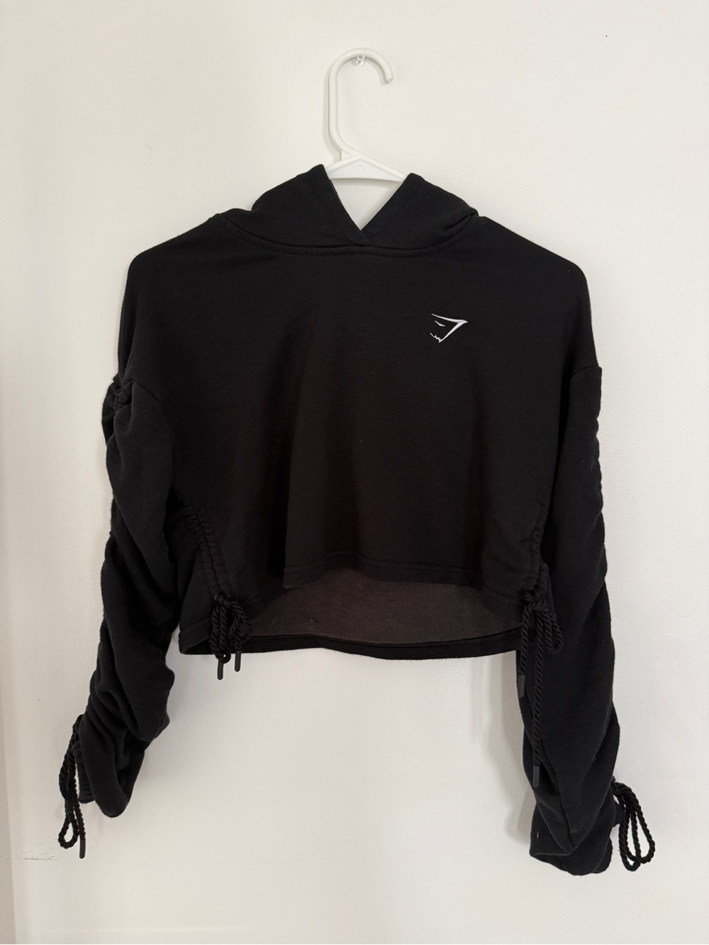 Gymshark Black Cropped Hoodie with Ruched Drawcords